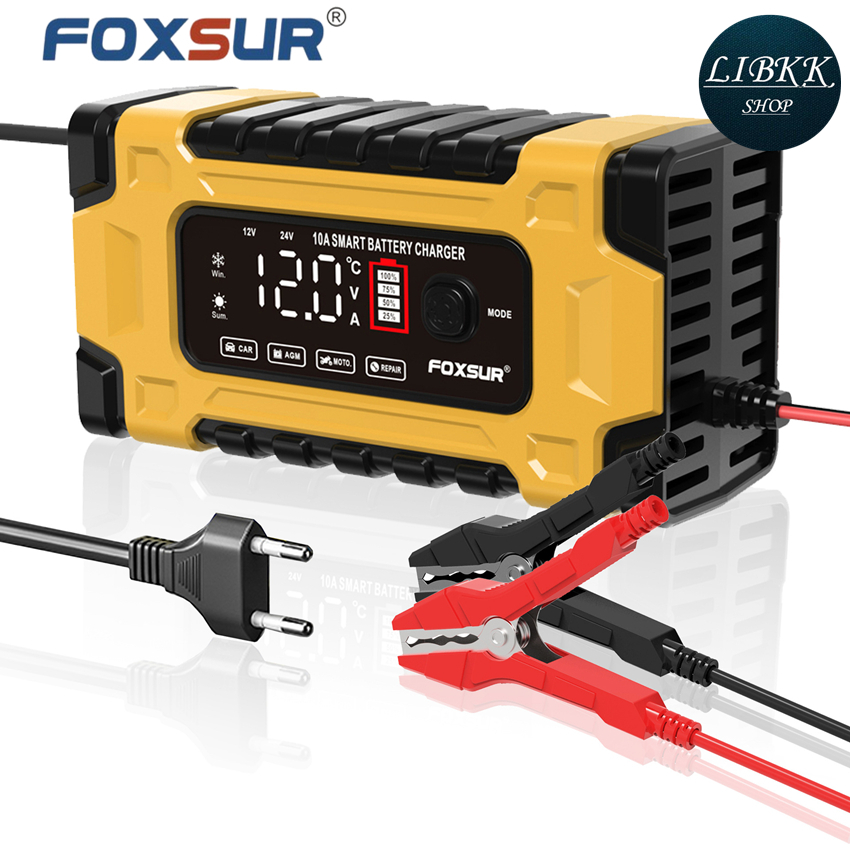 Foxsur(ฟอกซ์เซอร์) Foxsur รุ่นFBC122410E เครื่องชาร์จแบตยี่ห้อ 12V10A-24V5Aชาร์จแบตลิเธียม LiFePo4แบตแห้งแบตน้ำแบตAGMGEL