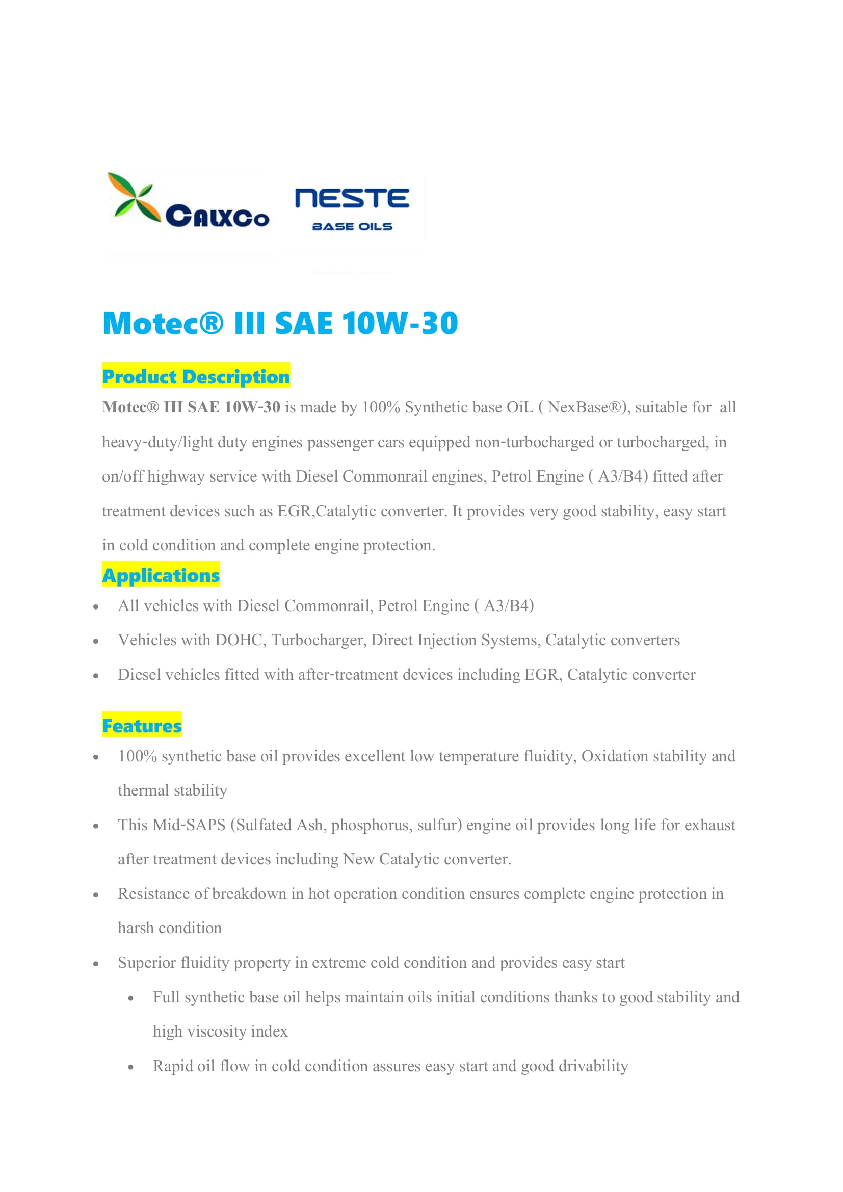 Motec® III 10W-30@20 ลิตร