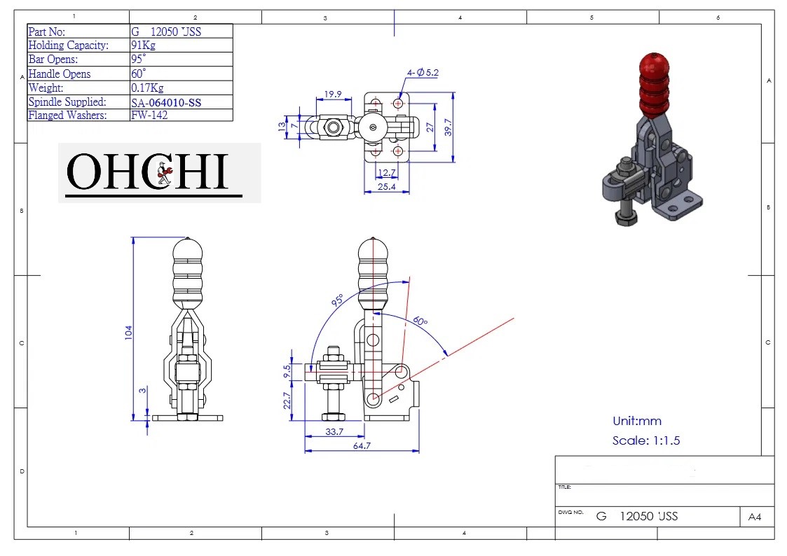 OHCHI : Stainless Vertical Toggle Clamp : G-12050USS