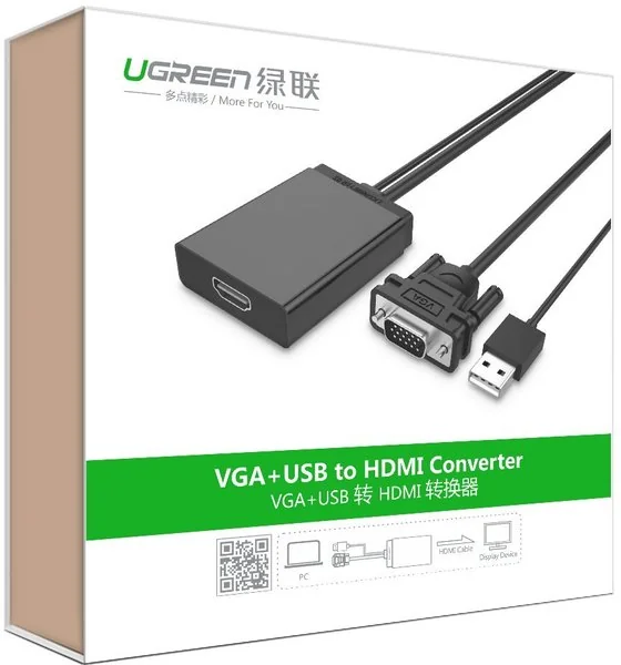 UGREEN 40213 ตัวแปลงสัญญาณภาพ VGA เป็น HDMI พร้อมช่องเสียบเสียง USB