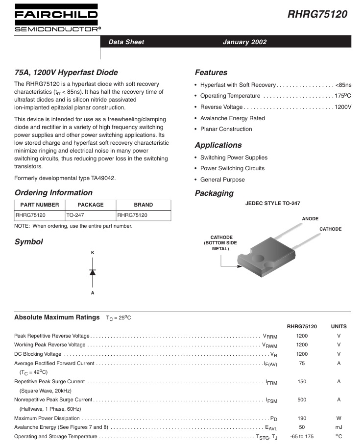RHRG75120 Hyperfast Diode