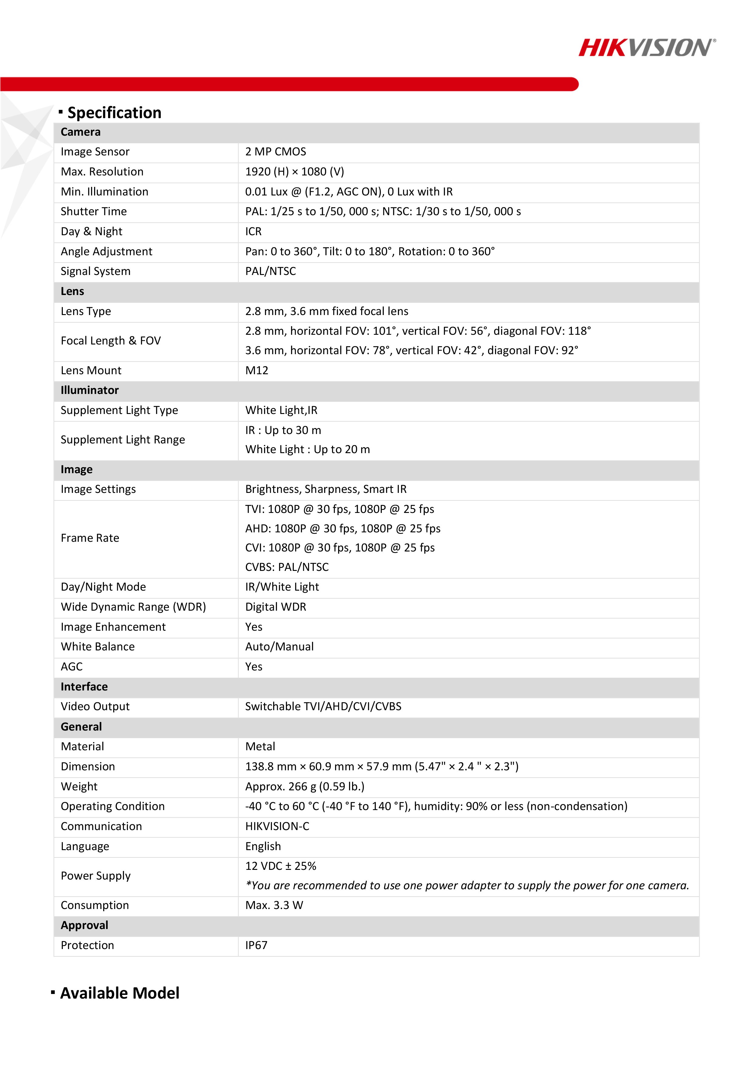 กล้องวงจรปิด HIKVISION DS-2CE16D0T-LFS ( 2.8 / 3.6 mm ) HD 2MP 4 ระบบ มีไมค์ในตัว / COLORVU / INFARED เลือกปรับความสว่าง LED ได้
