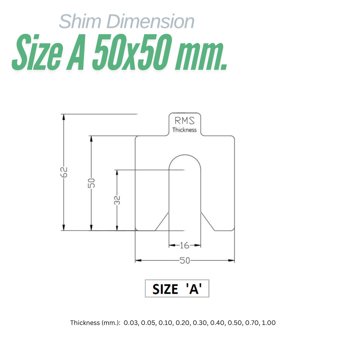 แผ่นชิมตั้งระดับ RMS SHIM-DEE ขนาด A | Precision Stainless Steel Shim Set 50x50 มม. รู 16 มม. | อุปกรณ์ช่วยตั้งศูนย์เครื่องจักรอย่างแม่นยำ