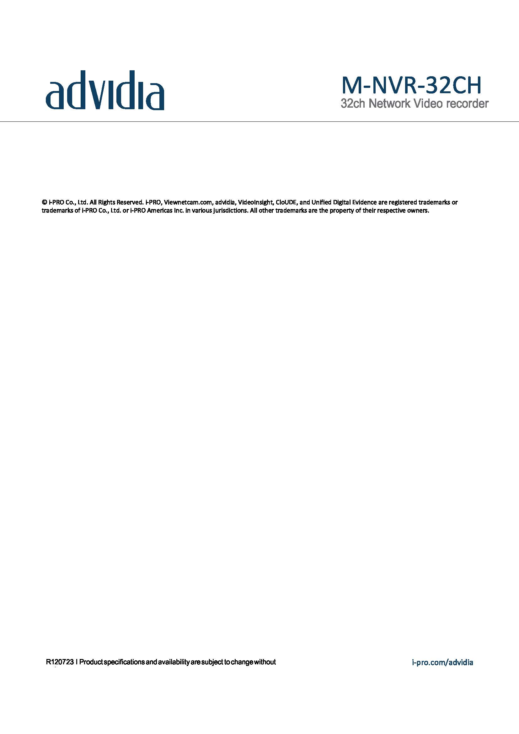 เครื่องบันทึก Advidia (Panasonic) รุ่น M-NVR-32CH ราคา 43,250฿(รวมvat7%)