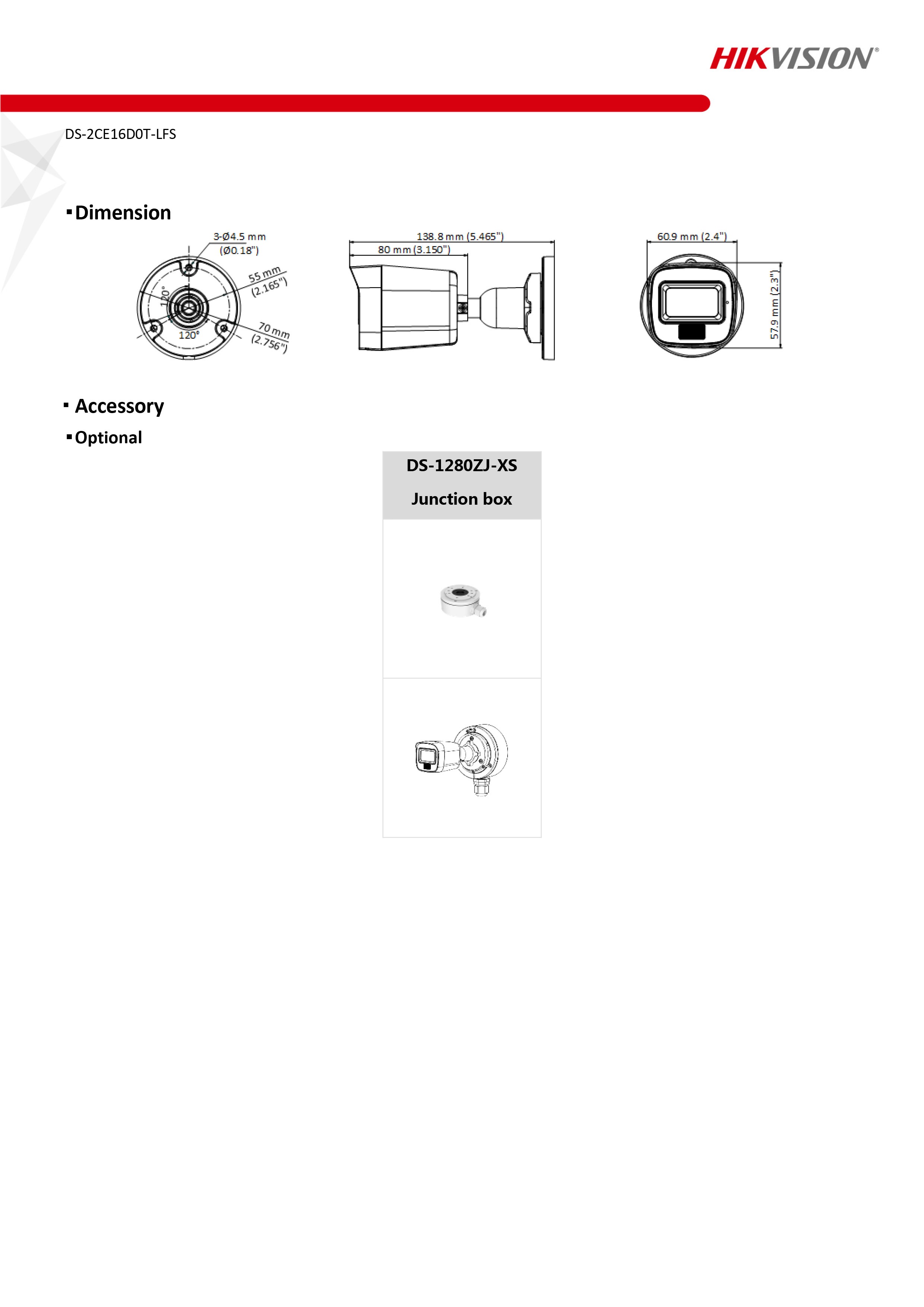 กล้องวงจรปิด HIKVISION DS-2CE16D0T-LFS ( 2.8 / 3.6 mm ) HD 2MP 4 ระบบ มีไมค์ในตัว / COLORVU / INFARED เลือกปรับความสว่าง LED ได้