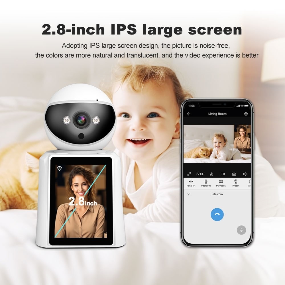 SriHome (FHD)SriHome SH053 วิดีโอคอลกล้องอัจฉริยะกล้องวงจรปิดพร้อมหน้าจอ LCD, แฮงเอาท์วิดีโอ 1 ปุ่ม, ดูโทรศัพท์, เสียงสองทาง