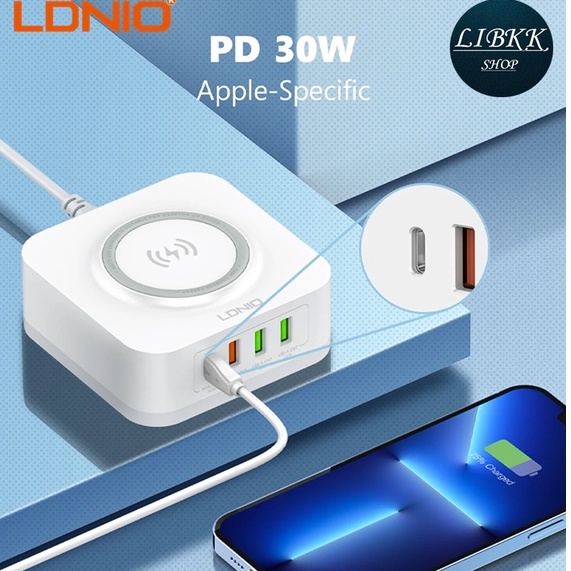 LDNIO ที่ชาร์จไร้สาย LDNIO AW004 ดีไซน์ใหม่ที่ชาร์จไร้สายมาพร้อม ช่องUSB QC3.0+Type-C PD รองรับการชาร์จเร็วสูงสุด 32W