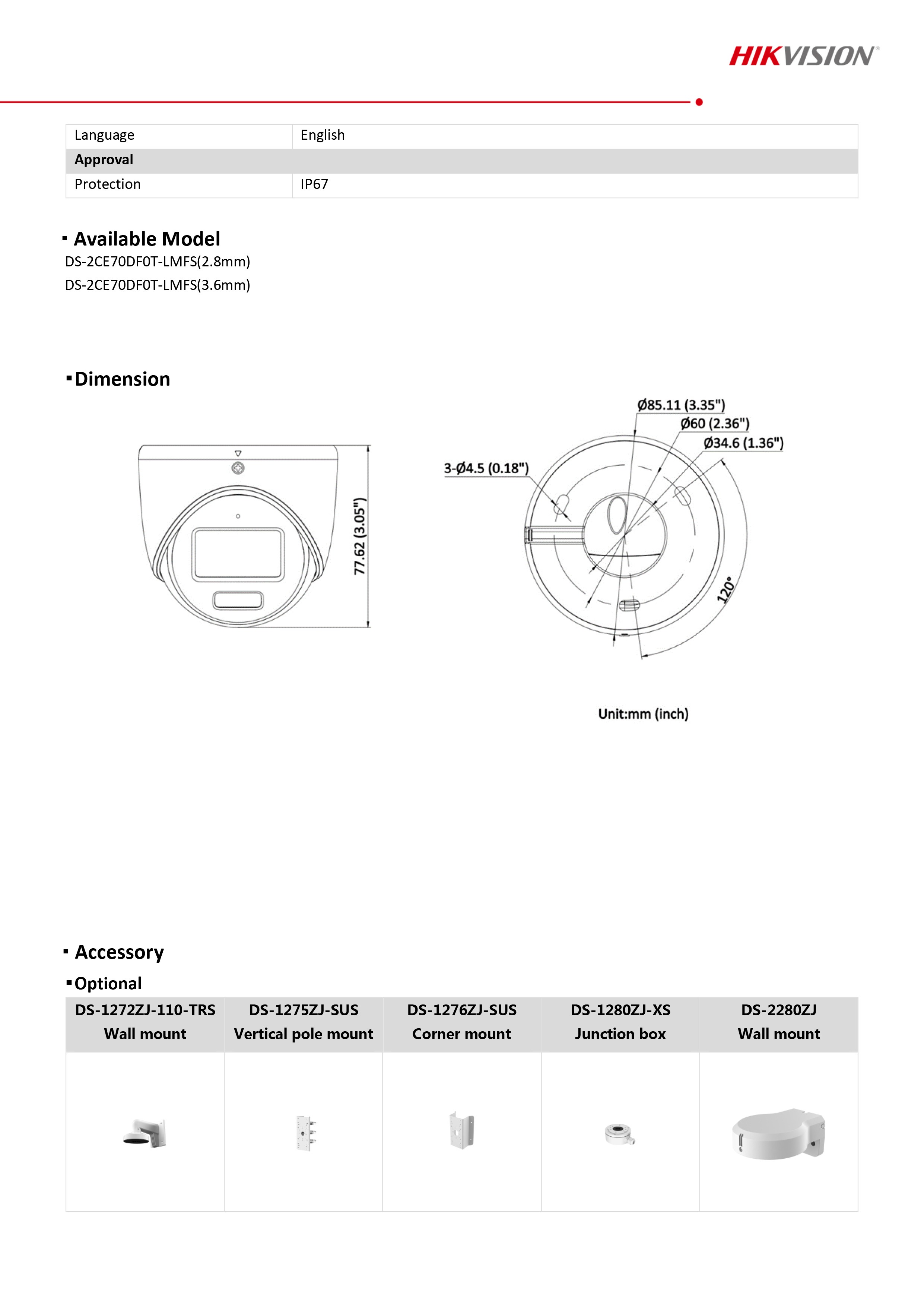 กล้องวงจรปิด HIKVISION DS-2CE70DF0T-LMFS กล้องวงจรปิดระบบ HD 2 ล้านพิกเซล Dual Light มีไมค์ในตัว