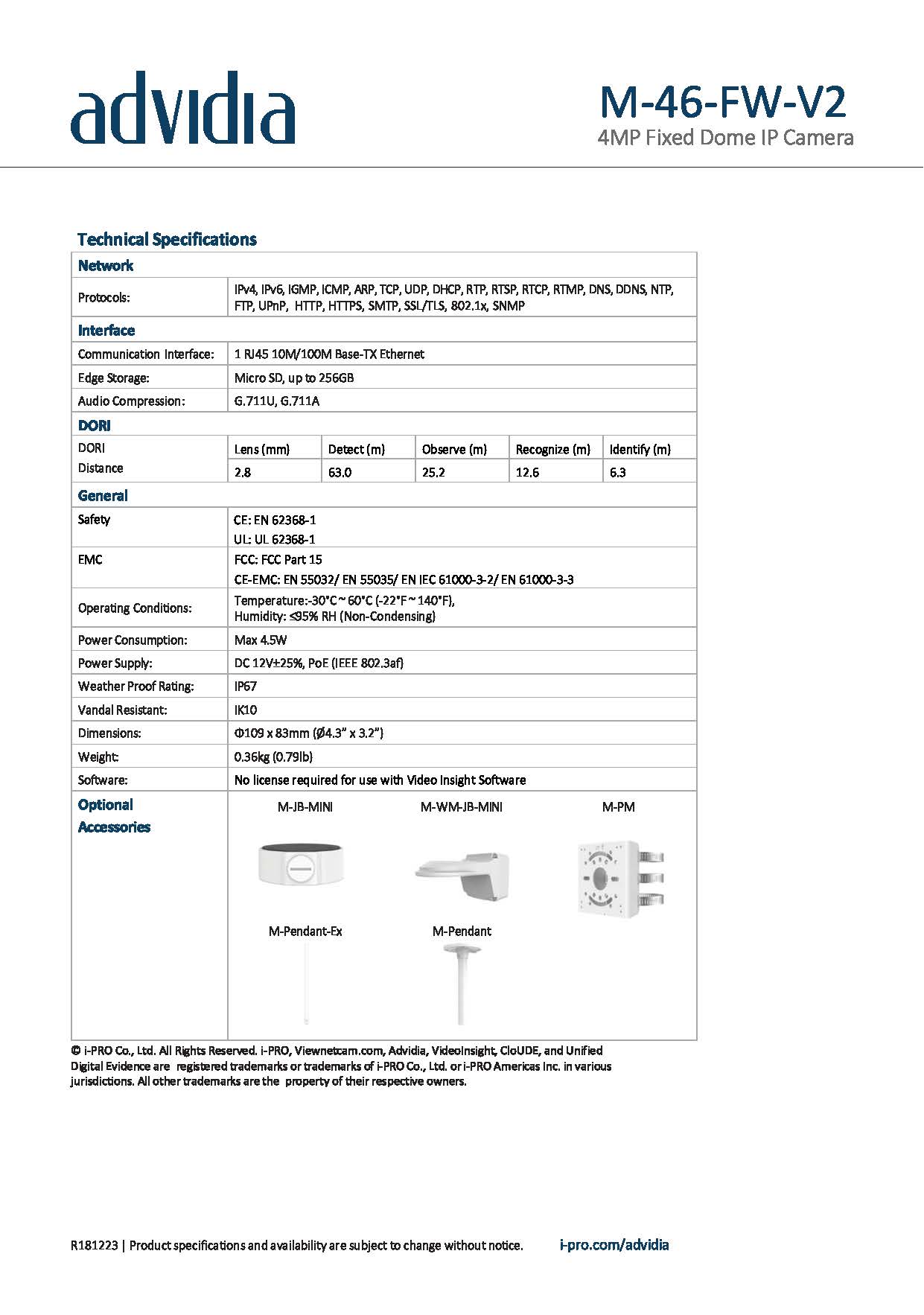 Pre-Order กล้องวงจรปิด Advidia (Panasonic) รุ่น M-46-FW-V2 ราคา 5,200฿(รวมvat7%)