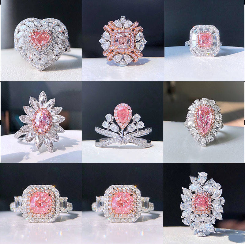 เพชรสังเคราะห์สีชมพูเพาะเลี้ยงโครงสร้างเพชรแท้ ทรงและกะรัตตามสั่ง