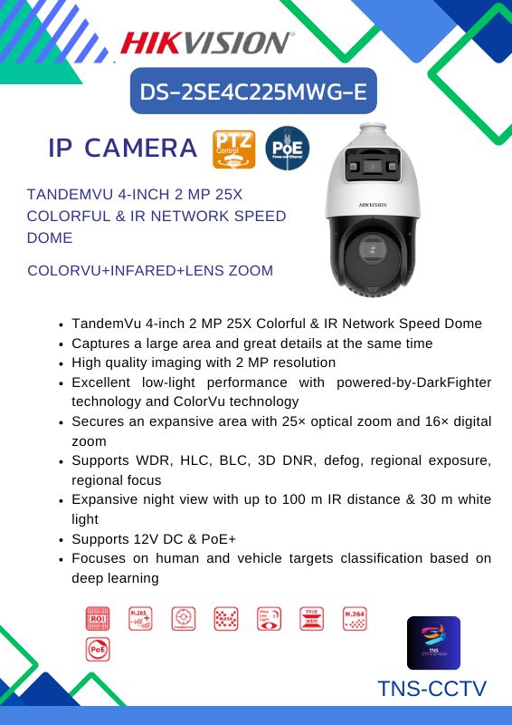 กล้องวงจรปิด Hikvision DS-2SE4C225MWG-E TandemVu 4-inch 2 MP 25X Colorful & IR Network Speed Dome