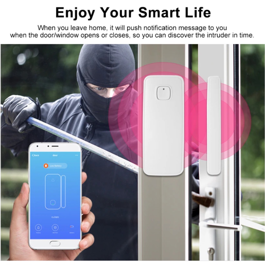 Tuya(ทูย่า) Tuya สมาร์ท Wifiเซ็นเซอร์ประตูหน้าต่างเครื่องตรวจจับ 门窗感应 Smart Life ใช้งานร่วมกับ Alexa Googl