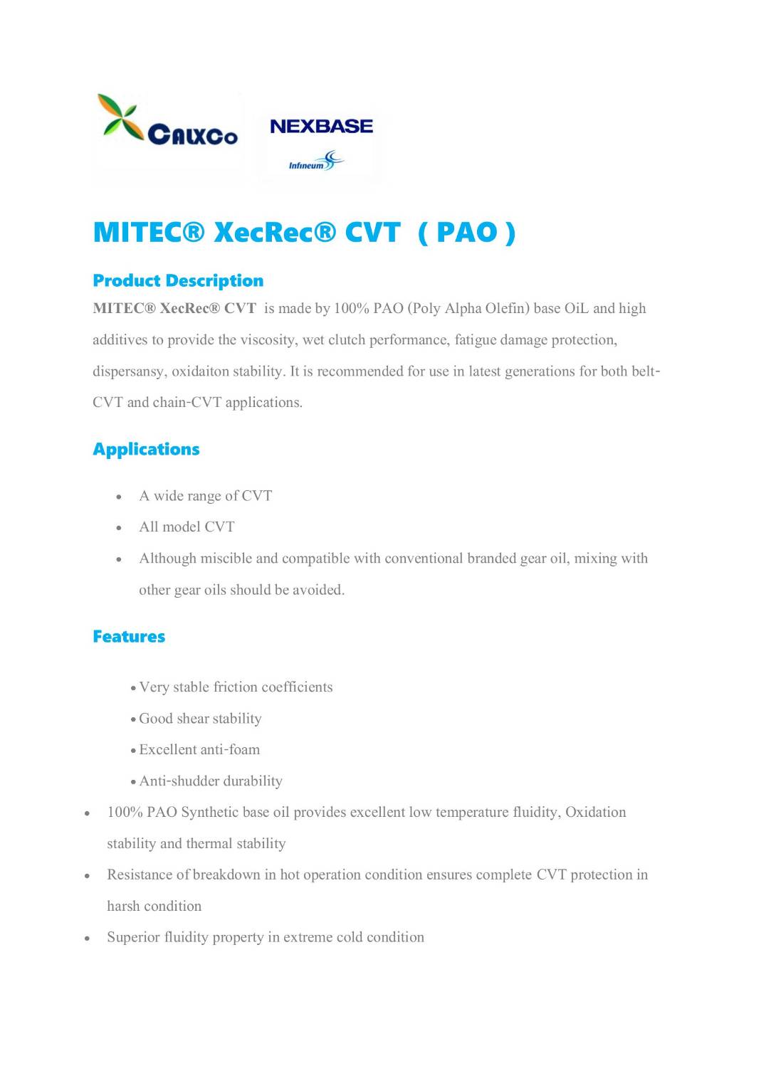 MITEC® XecRec® CVT ( PAO+ ) 20 ลิตร