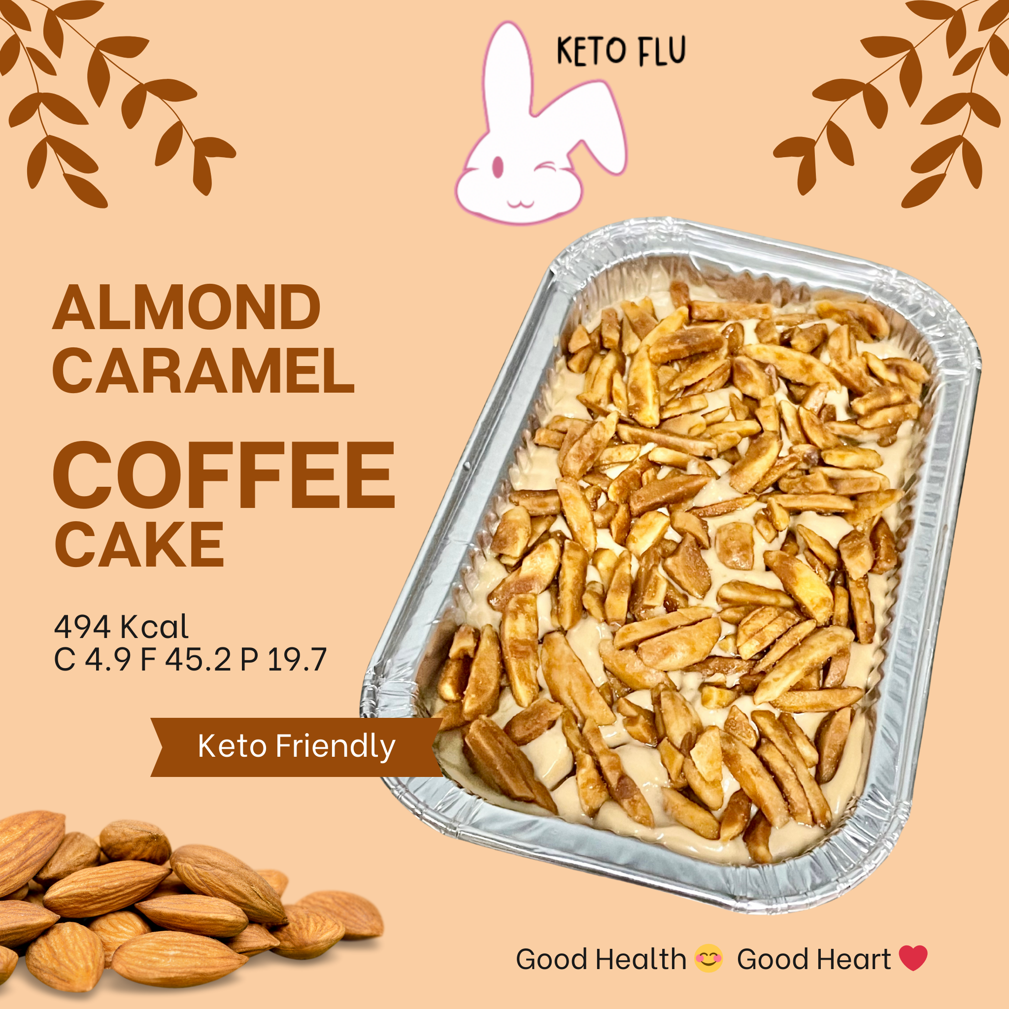 อัลมอนด์คาราเมลเค้กกาแฟคีโต Almond Caramel Cream Cake [KETO] ไร้แป้ง ไร้น้ำตาล *🚑ขนส่งเย็นเท่านั้น*