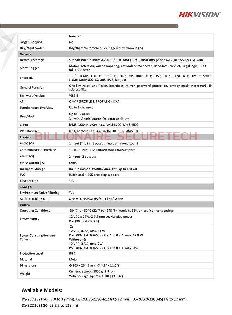 กล้องวงจรปิด Hikvision DS-2CD2621G0-IZ (2.8-12 mm) กล้องวงจรปิดระบบ IP (2MP) LENS ZOOM, IR30M., POE