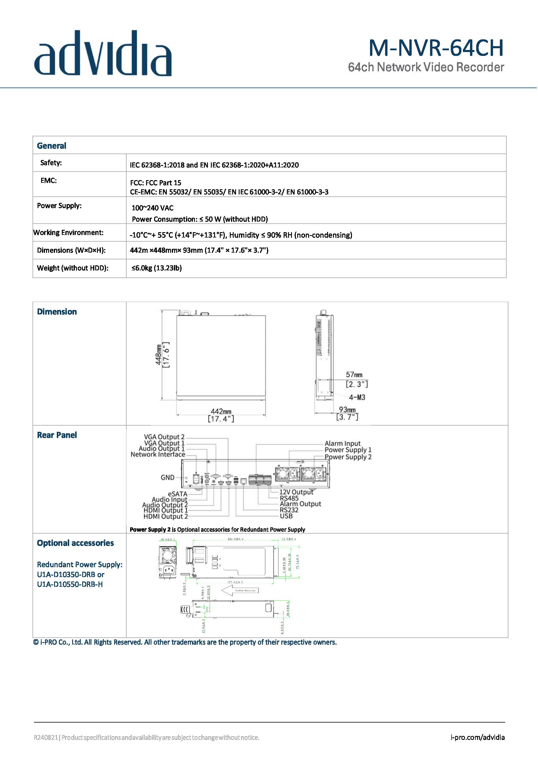 เครื่องบันทึก Adividia รุ่น M-NVR-64CH 64-ch, 8 SATA interface, H.265&4K, RAID 5,6