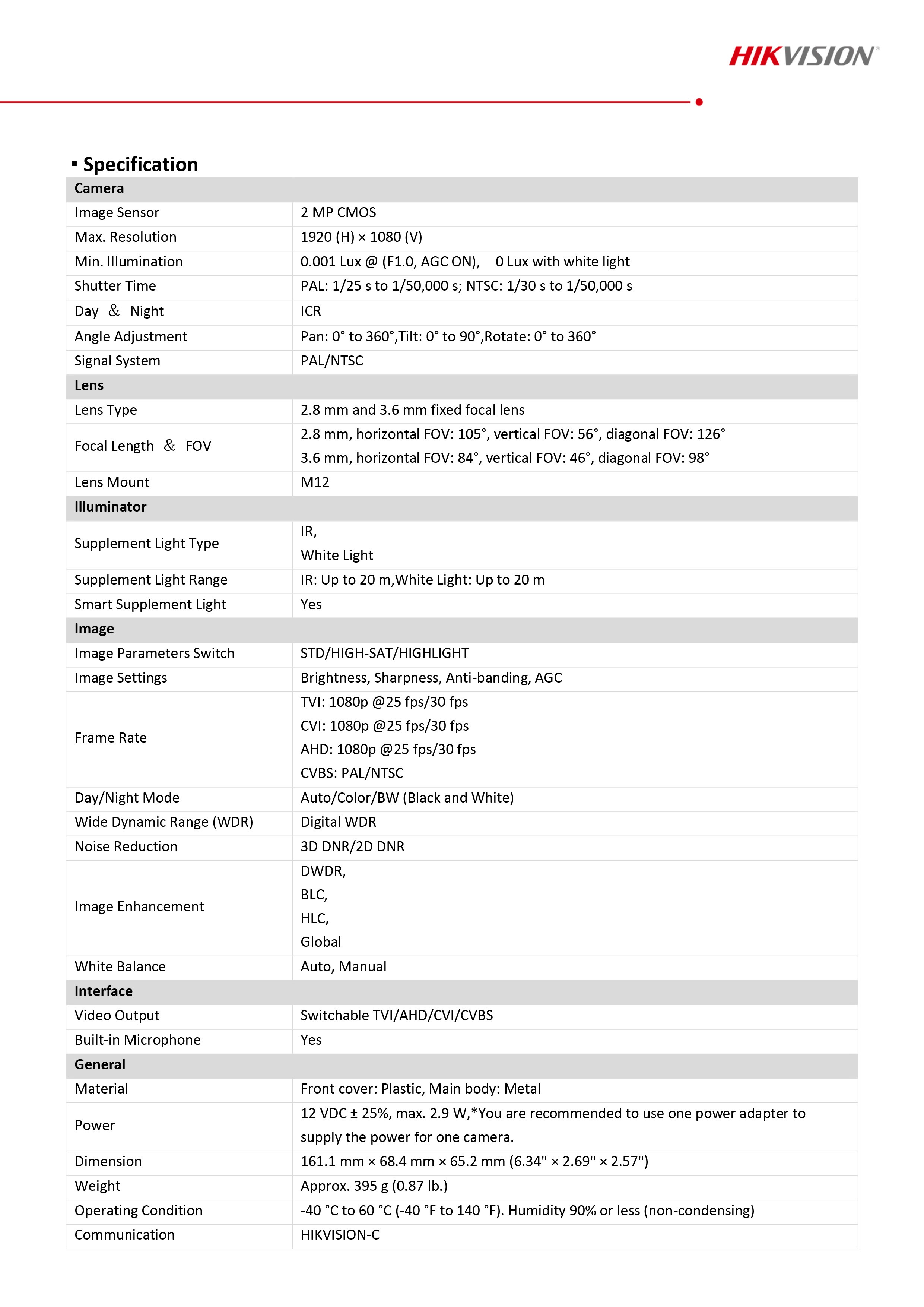 กล้องวงจรปิด HIKVISION DS-2CE10DF0T-LFS กล้องวงจรปิดระบบ HD 2 MP DUAL LIGHT มีไมค์ในตัว