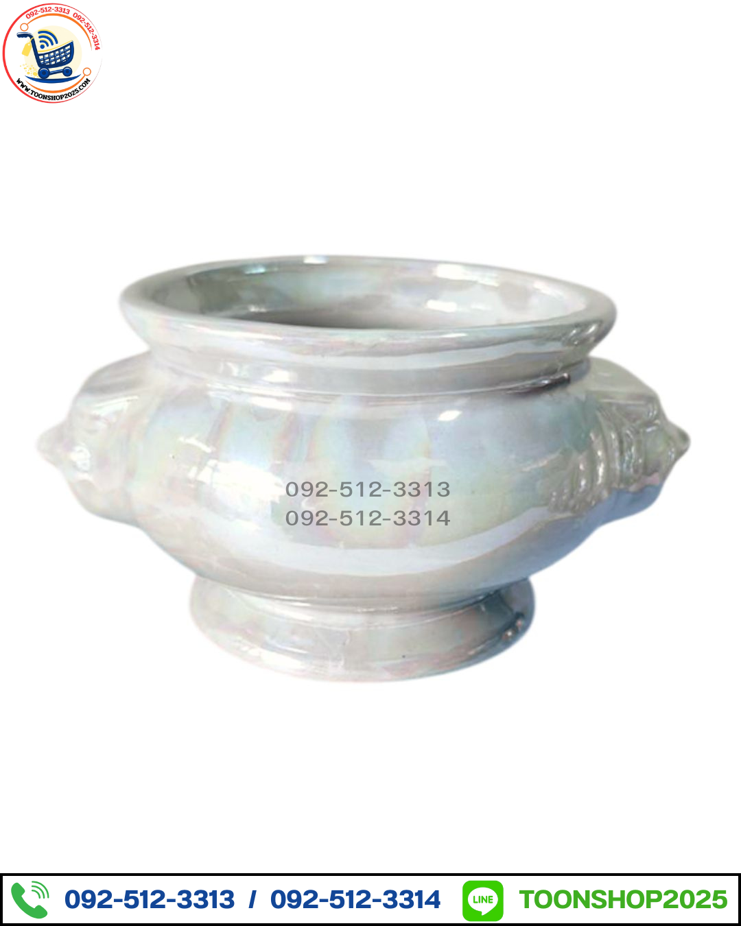 กระถางธูปหัวสิงห์เซรามิก สีขาวมุก (บรรจุ 10 ใบ)