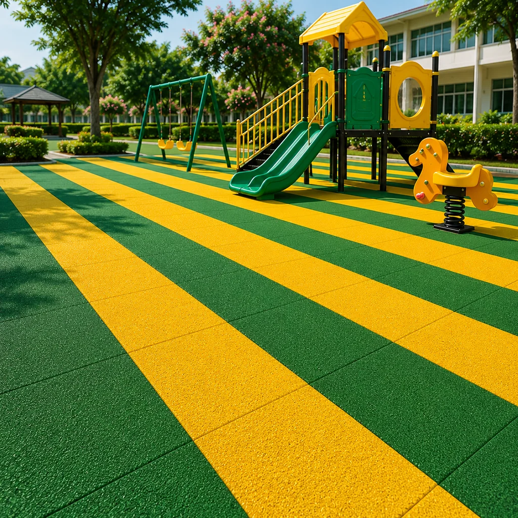 พื้นยางกันกระแทก EPDM ลายแถบเขียว–เหลือง 25 มม. (EPDM Rubber Safety Flooring – Green & Yellow Stripe Pattern) พื้นยางกันกระแทก EPDM ลายแถบเขียว–เหลือง 25 มม. (EPDM Rubber Safety Flooring – Green & Yellow Stripe Pattern)