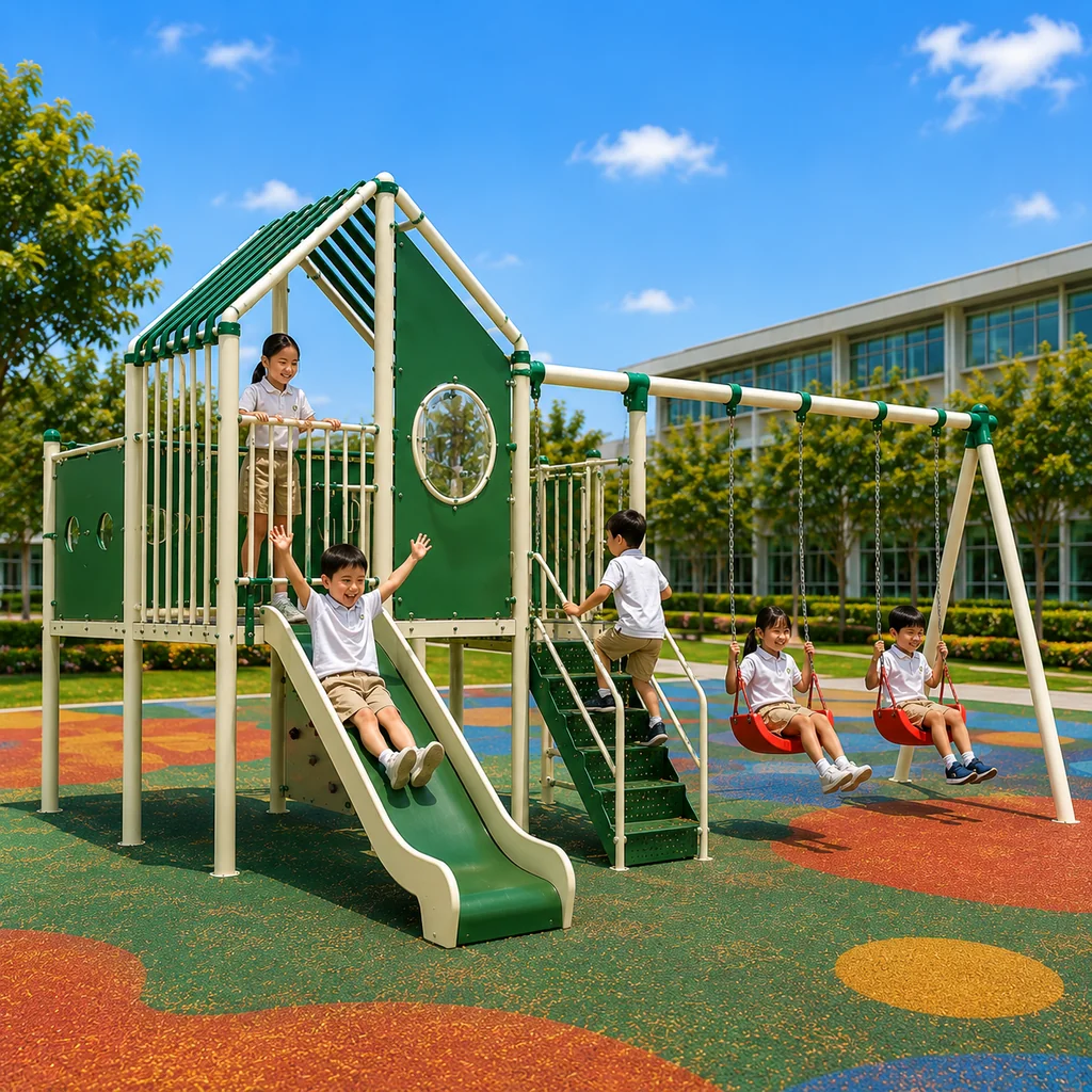 ชุดเครื่องเล่นสนามเด็กเล่น รุ่น Green Tower Swing ชุดเครื่องเล่นสนามเด็กเล่น รุ่น Green Tower Swing