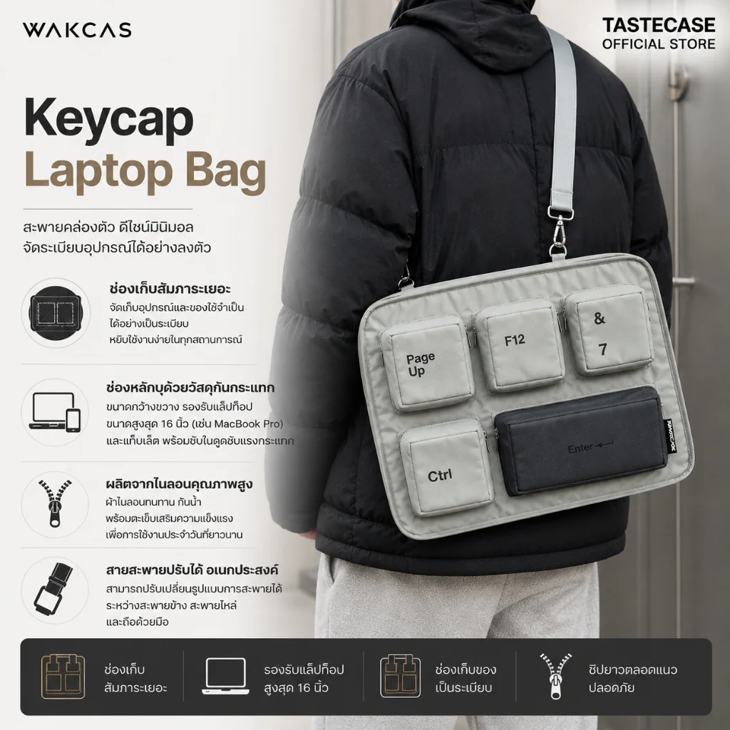WAKCAS KeyCap Laptop Bag กระเป๋าโน้ตบุ๊ก 16 นิ้ว Laptop Sleeve กันละอองน้ำ ใส่ MacBook Laptop WAKCAS KeyCap Laptop Bag กระเป๋าโน้ตบุ๊ก 16 นิ้ว Laptop Sleeve กันละอองน้ำ ใส่ MacBook Laptop