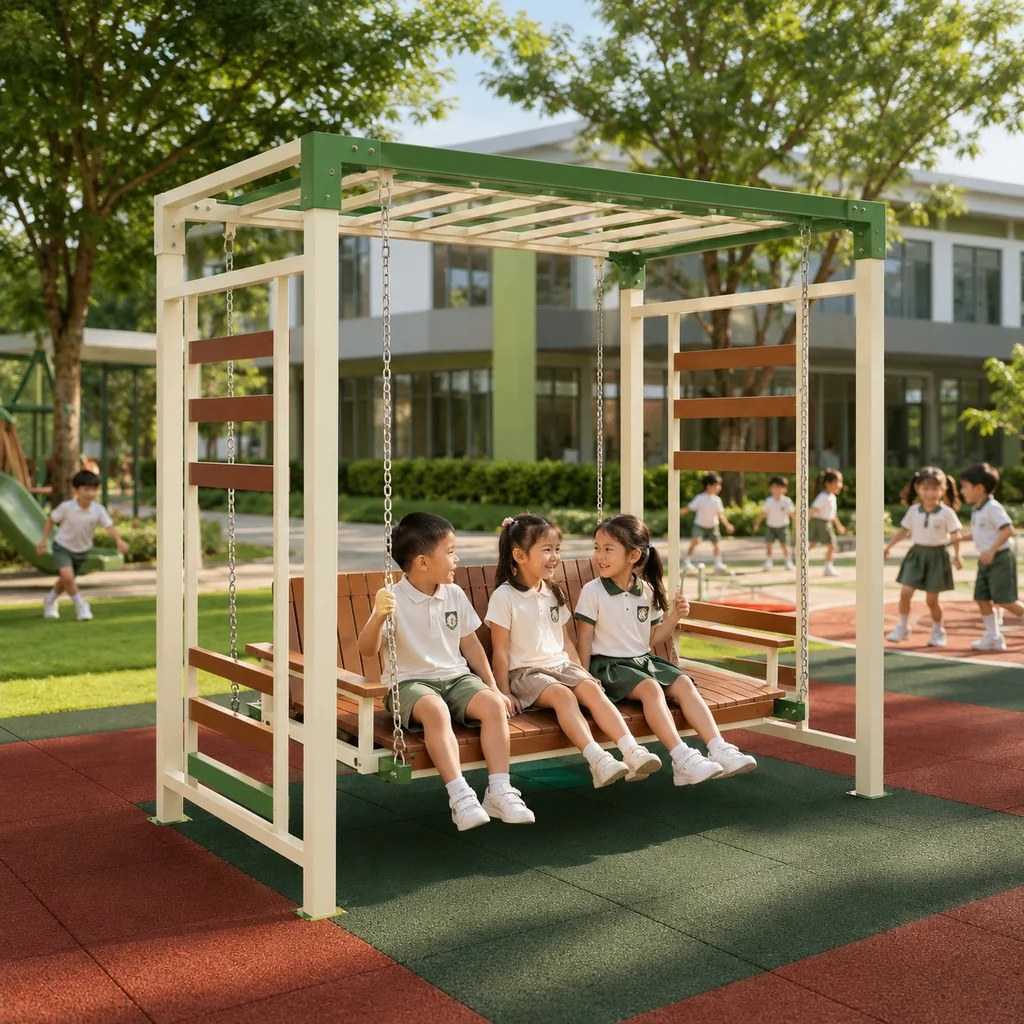 ชิงช้า 3 ที่นั่ง รุ่น Spring Eco Wood Deluxe โครงสร้างเหล็กสีครีม–เขียว ชิงช้า 3 ที่นั่ง รุ่น Spring Eco Wood Deluxe โครงสร้างเหล็กสีครีม–เขียว