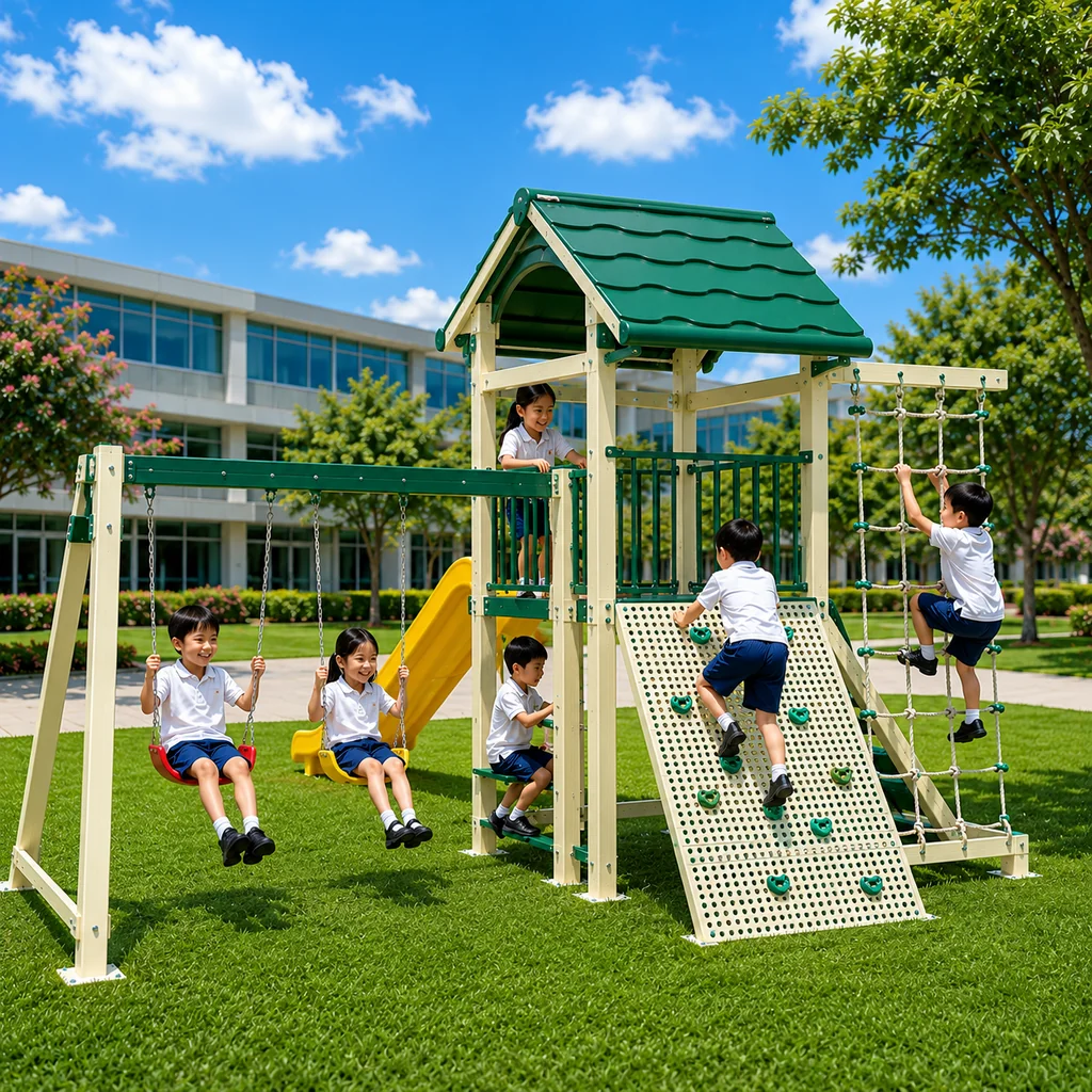 เครื่องเล่นสนามเด็กเล่นไม้ รุ่น Green Roof Adventure เครื่องเล่นสนามเด็กเล่นไม้ รุ่น Green Roof Adventure
