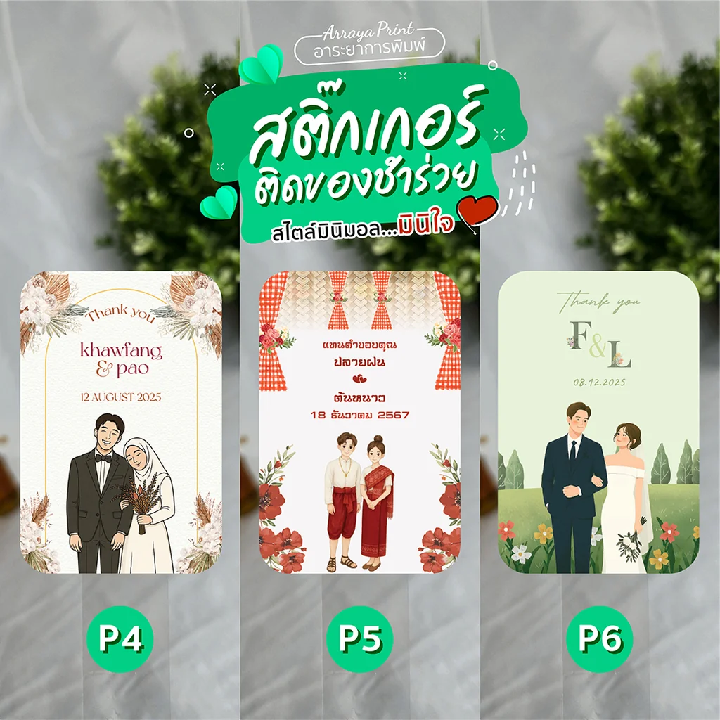 สติ๊กเกอร์งานแต่งชุดไทย อิสลาม ฮิญาบ P4, P5, P6 อาระยาการพิมพ์