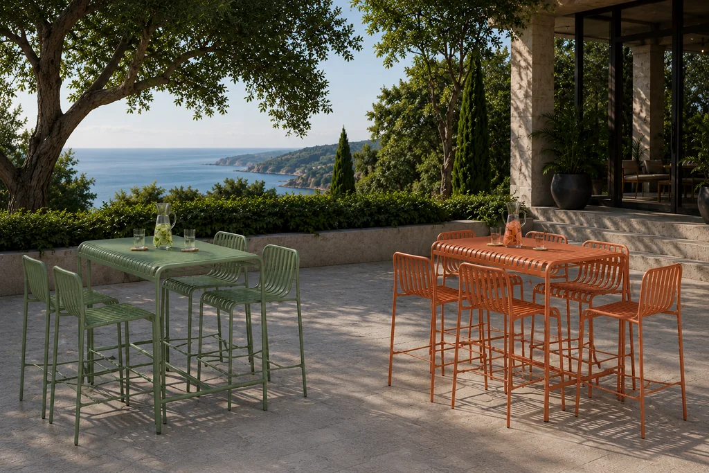 ชุดโต๊ะบาร์กลางแจ้งเหล็กพ่นสี รุ่น Outdoor Bar Dining Set 4 ที่นั่ง ชุดโต๊ะบาร์กลางแจ้งเหล็กพ่นสี รุ่น Outdoor Bar Dining Set 4 ที่นั่ง