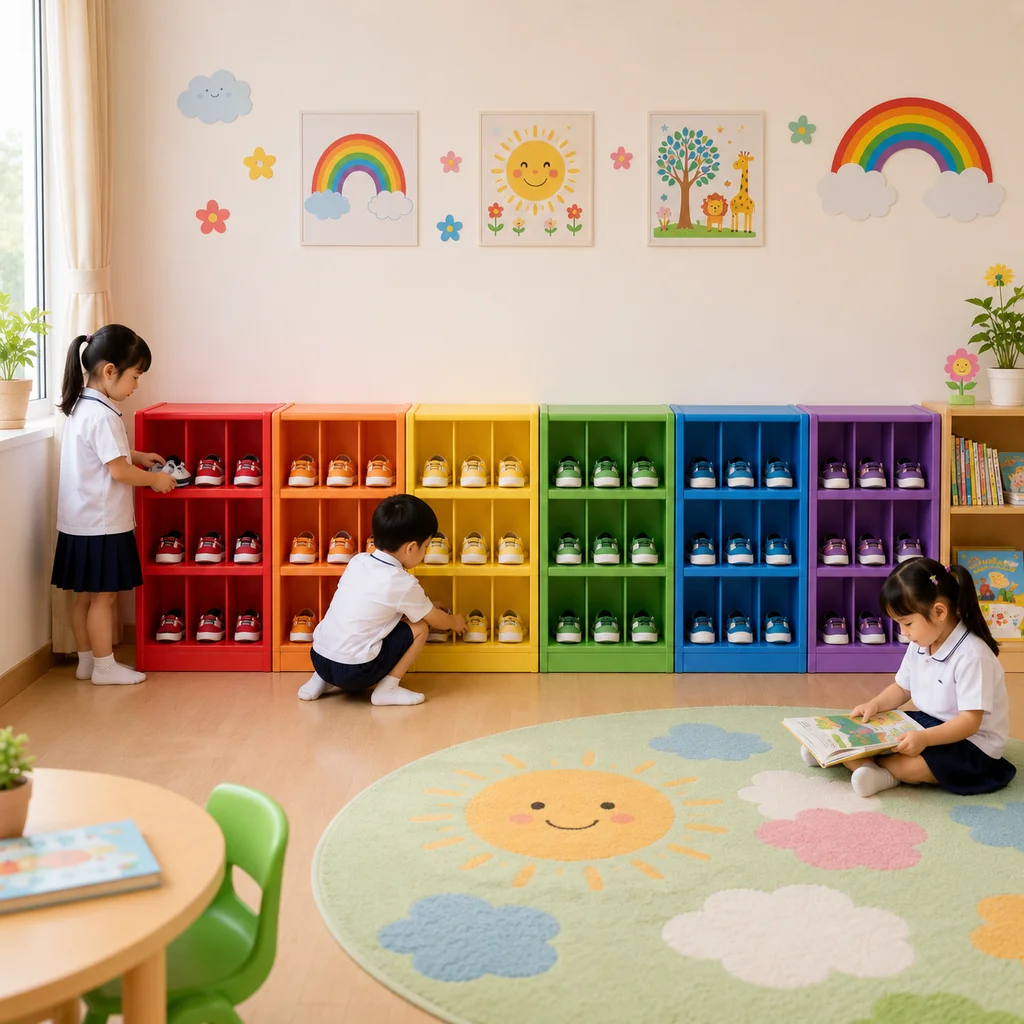 ชั้นวางรองเท้าอนุบาลพลาสติก 12 ช่อง รุ่น Rainbow Cubby 12 ชั้นวางรองเท้าอนุบาลพลาสติก 12 ช่อง รุ่น Rainbow Cubby 12