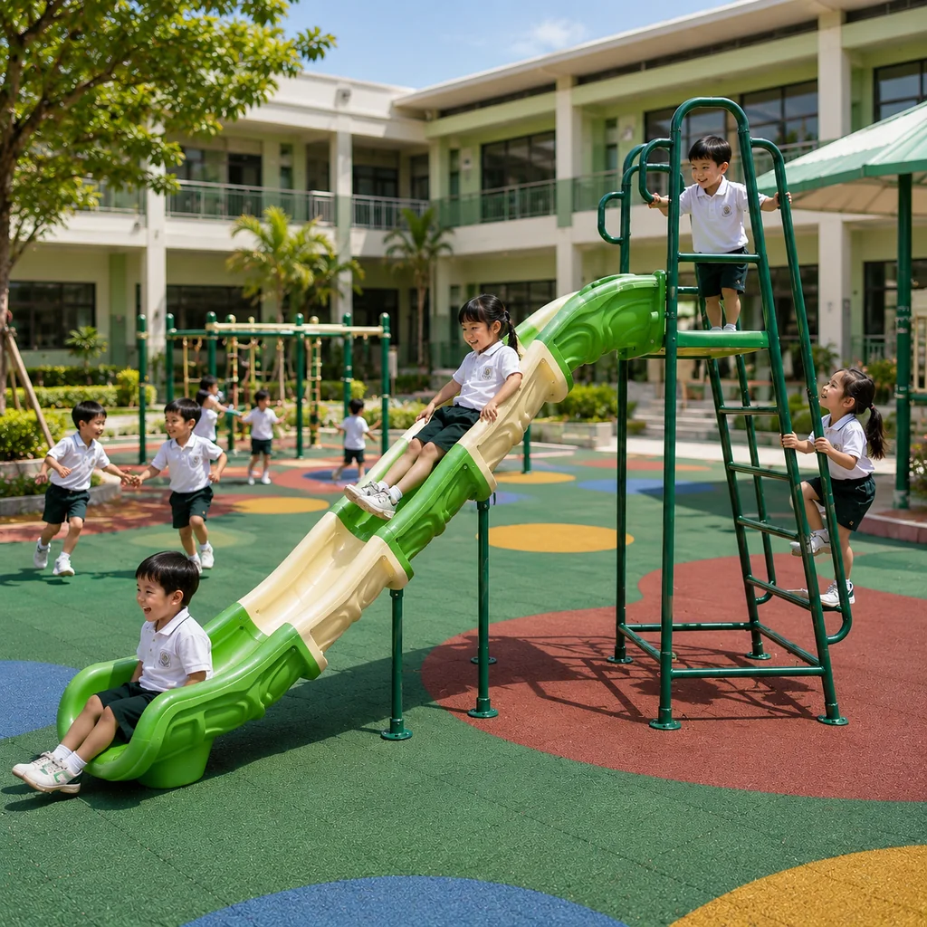 สไลเดอร์เด็กกลางแจ้งโครงเหล็ก รุ่น Green Cream Tower Slide สไลเดอร์เด็กกลางแจ้งโครงเหล็ก รุ่น Green Cream Tower Slide