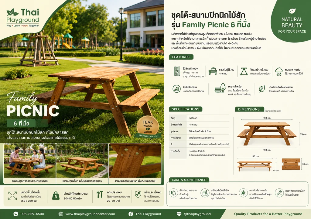 ชุดโต๊ะสนามปิกนิกไม้สัก รุ่น Family Picnic 6 ที่นั่ง ชุดโต๊ะสนามปิกนิกไม้สัก รุ่น Family Picnic 6 ที่นั่ง