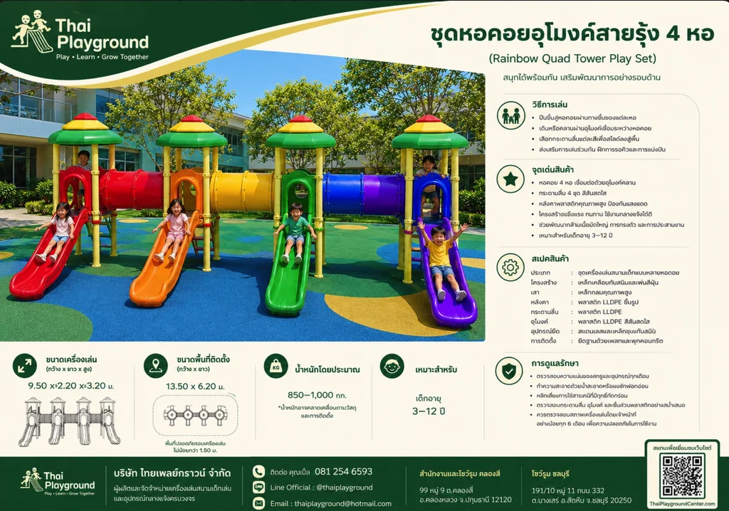 ชุดหอคอยอุโมงค์สายรุ้ง 4 หอ (Rainbow Quad Tower Play Set) ชุดหอคอยอุโมงค์สายรุ้ง 4 หอ (Rainbow Quad Tower Play Set)