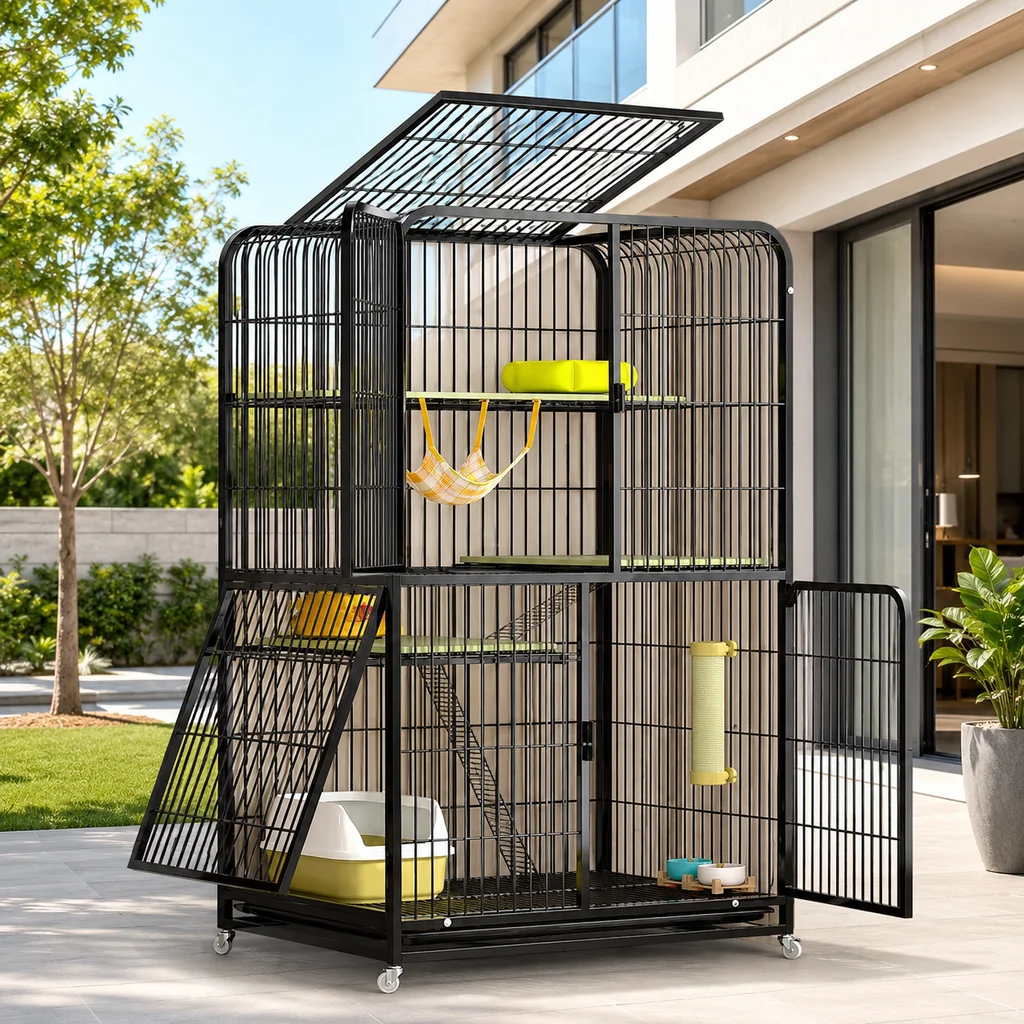 กรงแมวคอนโดเหล็ก 3 ชั้น รุ่น Luxury Pet Condo XXL พร้อมล้อเลื่อน กรงแมวคอนโดเหล็ก 3 ชั้น รุ่น Luxury Pet Condo XXL พร้อมล้อเลื่อน