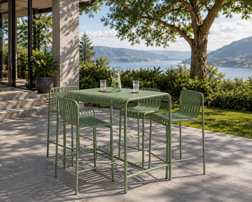 ชุดโต๊ะบาร์กลางแจ้งเหล็กพ่นสี รุ่น Outdoor Bar Dining Set 4 ที่นั่ง ชุดโต๊ะบาร์กลางแจ้งเหล็กพ่นสี รุ่น Outdoor Bar Dining Set 4 ที่นั่ง