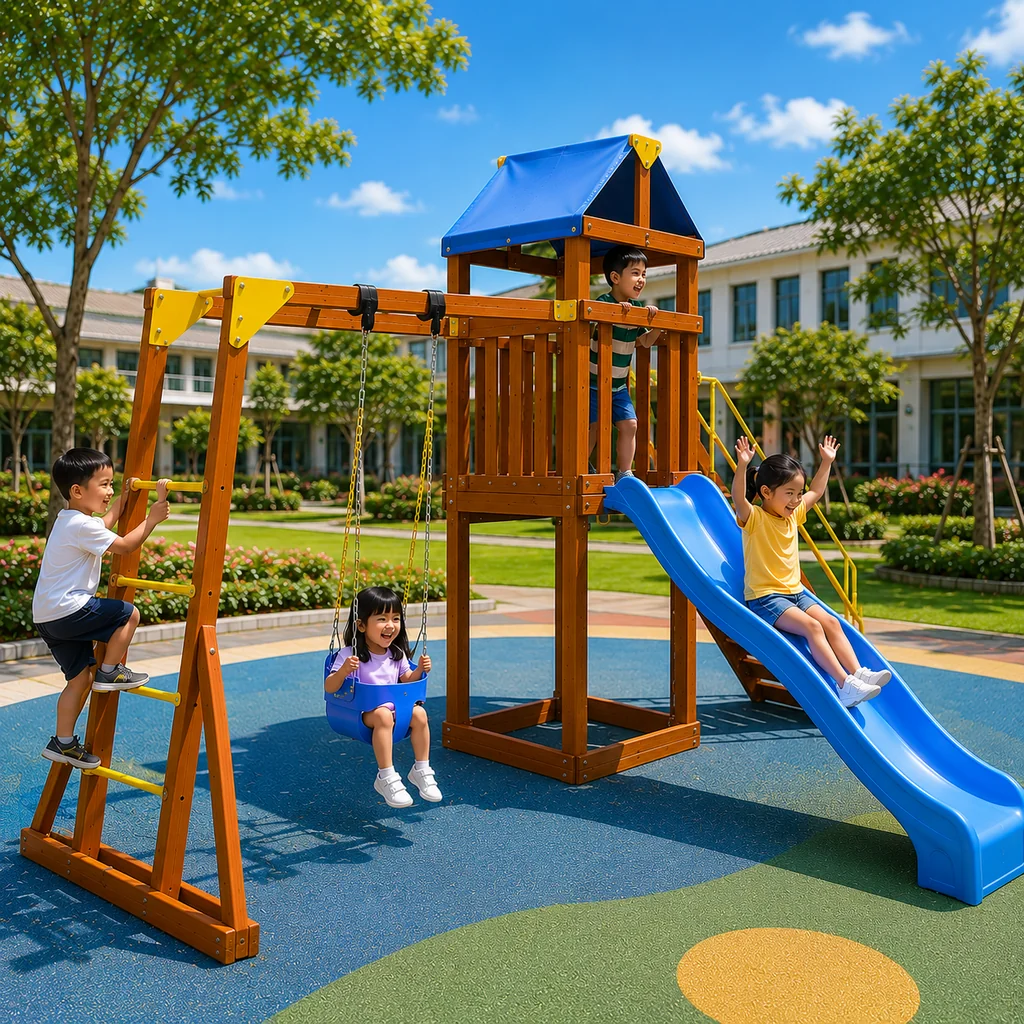 ชุดเครื่องเล่นสนามไม้กลางแจ้ง รุ่น Play Tower Swing 02 (เพลย์ทาวเวอร์พร้อมชิงช้า) ชุดเครื่องเล่นสนามไม้กลางแจ้ง รุ่น Play Tower Swing 02 (เพลย์ทาวเวอร์พร้อมชิงช้า)