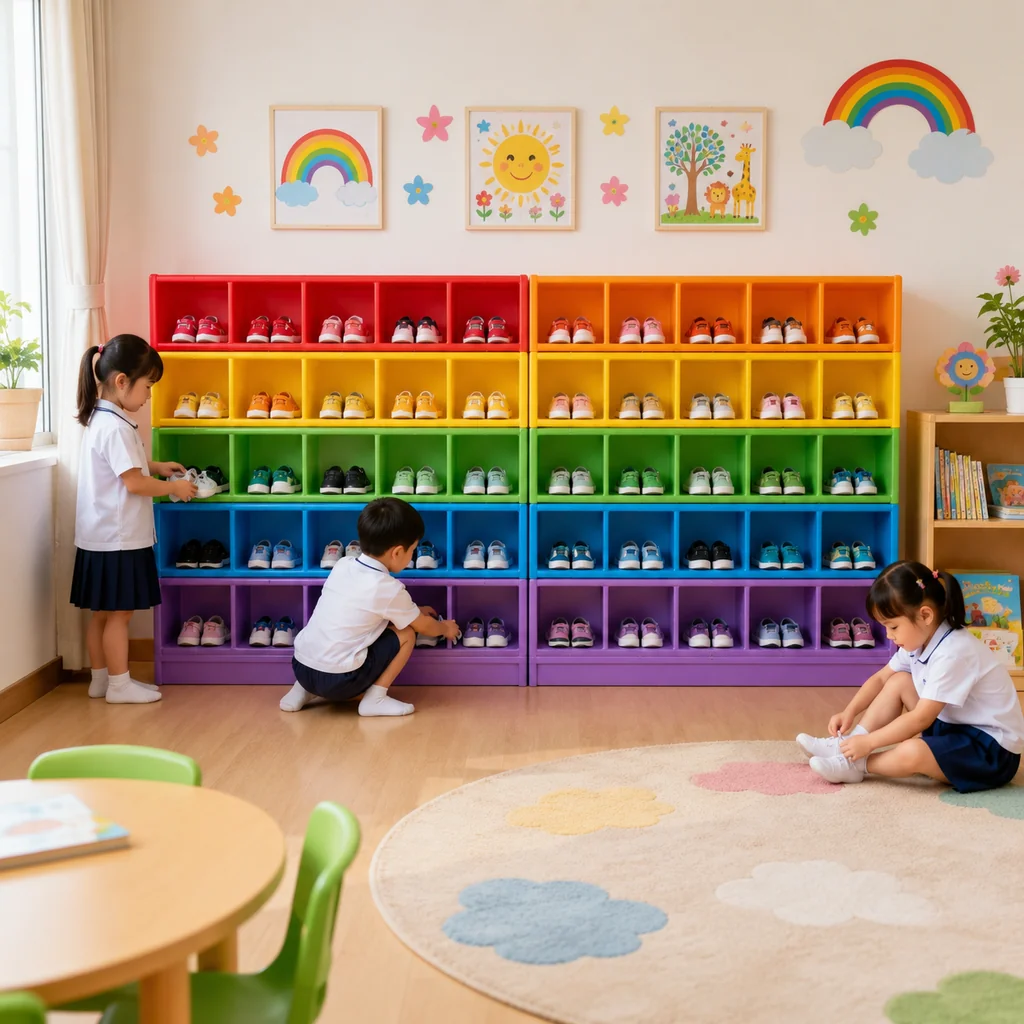 ชั้นวางรองเท้าอนุบาลพลาสติก 12 ช่อง รุ่น Rainbow Cubby 12 ชั้นวางรองเท้าอนุบาลพลาสติก 12 ช่อง รุ่น Rainbow Cubby 12