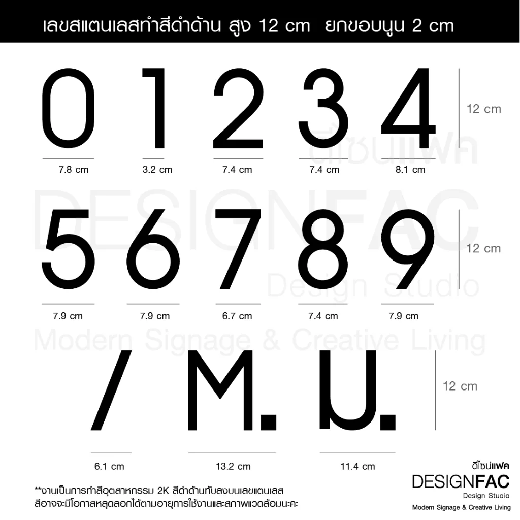ป้ายบ้านเลขที่สแตนเลสทำสีดำด้าน สูง 12 cm ยกขอบ 2 cm ป้ายเลขที่บ้านสวยโมเดิร์นมินิมอล ,Designfac
