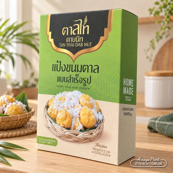 กล่องแป้งขนมตาลสำเร็จรูป กล่องอาหารพิมพ์สี