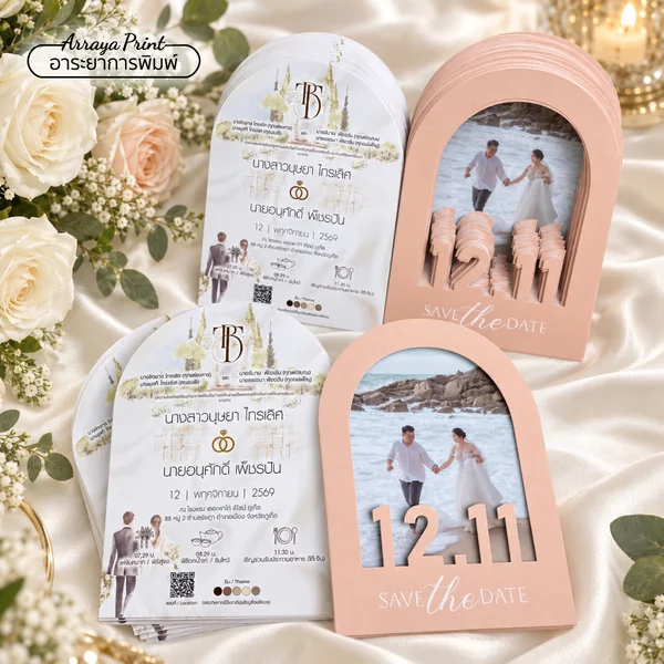 การ์ดแต่งงานไดคัททรงซุ้ม ช่องเลขวันที่ การ์ดแต่งงานไดคัททรงซุ้ม ช่องเลขวันที่
