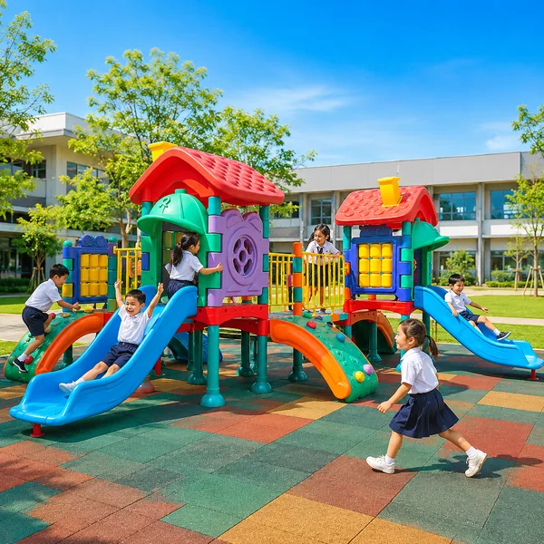 ชุดเครื่องเล่นสนามเด็กเล็ก บ้านแฝดสไลเดอร์คู่ รุ่น Happy Twin House image 2