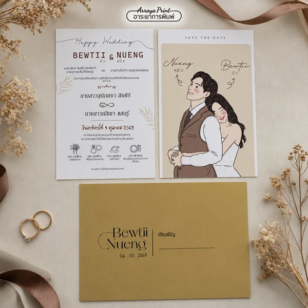 ผลงานการ์ดแต่งงานแนวนอน โทนชมพูพาสเทล | Arraya Print ผลงานการ์ดแต่งงานแนวนอน โทนชมพูพาสเทล | Arraya Print