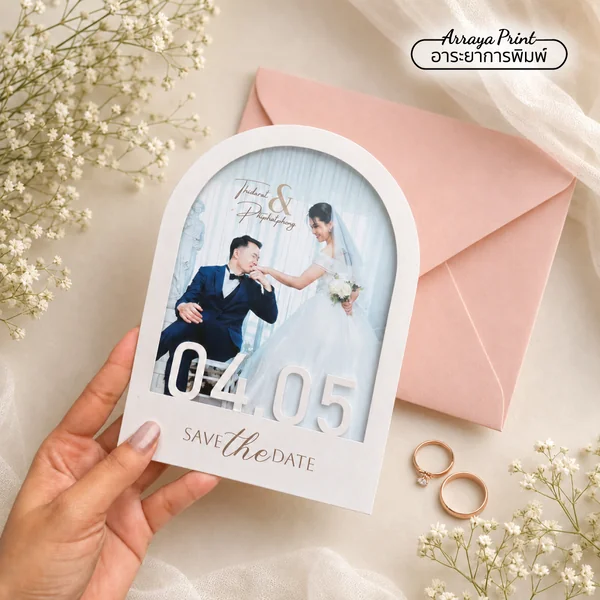 การ์ด Save the Date ทรงซุ้ม ใส่รูปคู่ การ์ด Save the Date ทรงซุ้ม ใส่รูปคู่