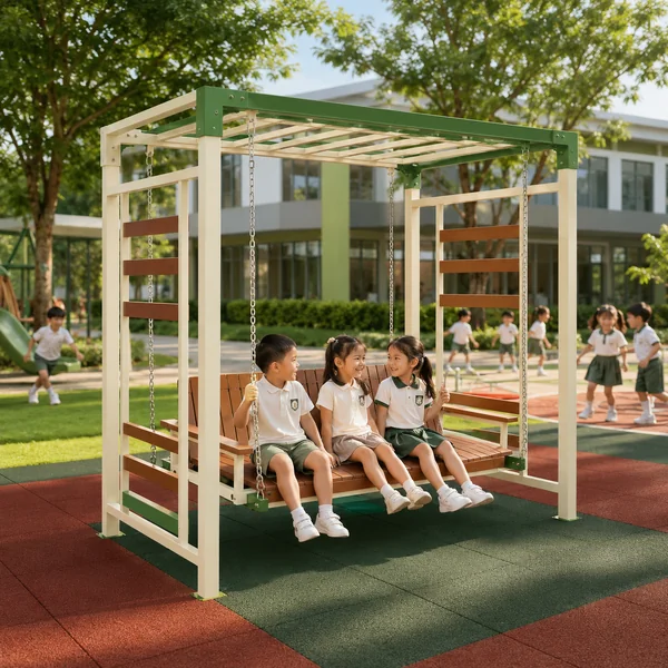 ชิงช้า 3 ที่นั่ง รุ่น Spring Eco Wood Deluxe โครงสร้างเหล็กสีครีม–เขียว image 1 ชิงช้า 3 ที่นั่ง รุ่น Spring Eco Wood Deluxe โครงสร้างเหล็กสีครีม–เขียว image 1