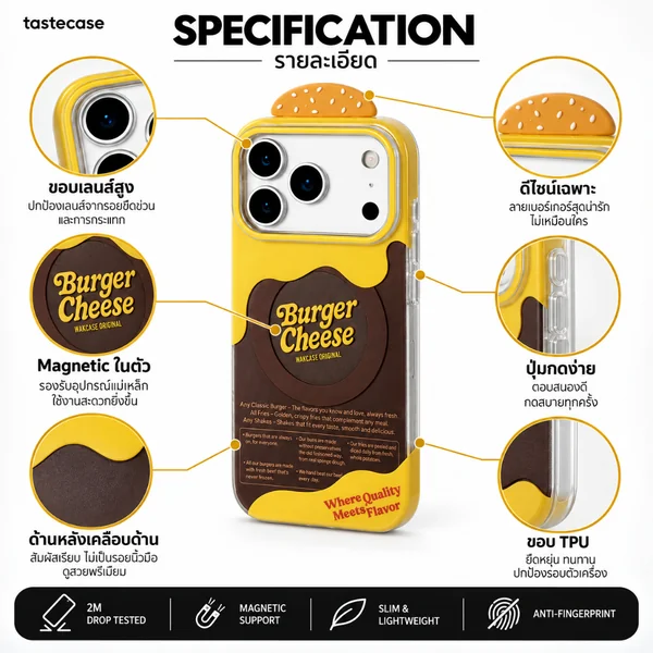 Wakcas Burger Cheese Magnetic with Pop เคสสำหรับ iPhone 18 Pro Max และ iPhone 18 Pro image 2