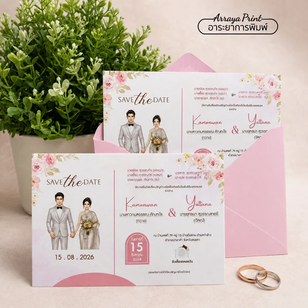 การ์ดแต่งงาน Save the Date โทนชมพู | อาระยาการพิมพ์ การ์ดแต่งงาน Save the Date โทนชมพู | อาระยาการพิมพ์