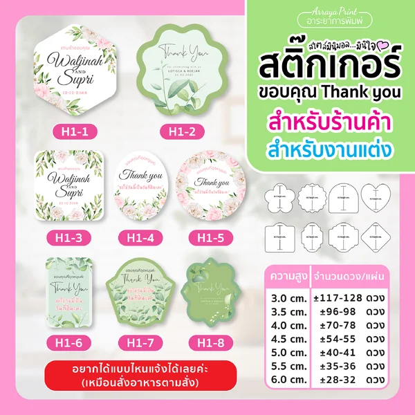 สติ๊กเกอร์งานแต่ง ติดของชำร่วยของที่ระลึกงานเกษียณ (แบบ H1-H4)