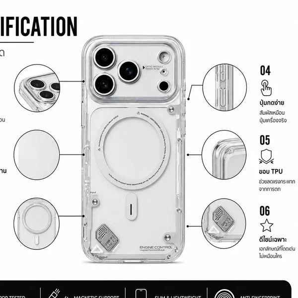 Wakcas Clear Cut Magnetic เคสกันกระแทกฝัง Magnetic สำหรับ iPhone 18 Pro Max และ iPhone 18 Pro image 2 Wakcas Clear Cut Magnetic เคสกันกระแทกฝัง Magnetic สำหรับ iPhone 18 Pro Max และ iPhone 18 Pro image 2