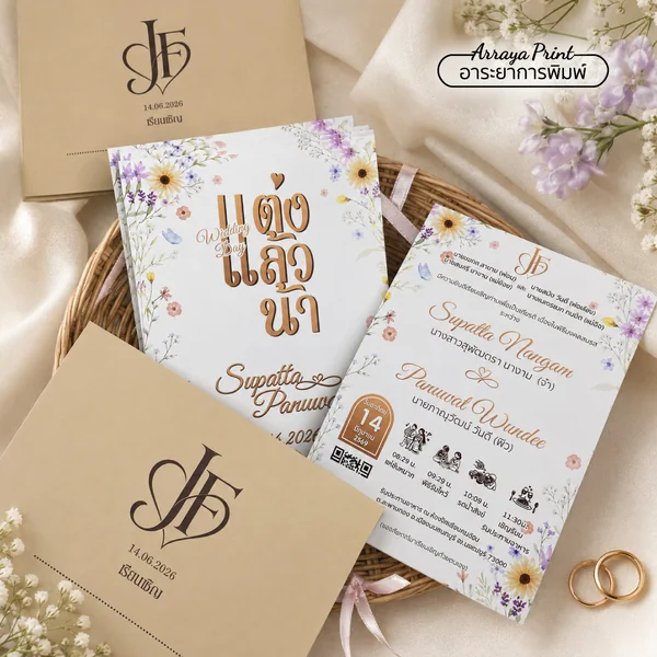 การ์ดแต่งงานลายดอกไม้ พร้อมซองพิมพ์ | อาระยาการพิมพ์ การ์ดแต่งงานลายดอกไม้ พร้อมซองพิมพ์ | อาระยาการพิมพ์