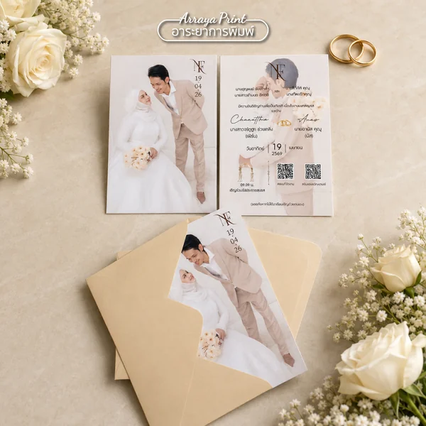 การ์ดแต่งงานมุสลิมใส่รูปคู่ พร้อม QR Code การ์ดแต่งงานมุสลิมใส่รูปคู่ พร้อม QR Code
